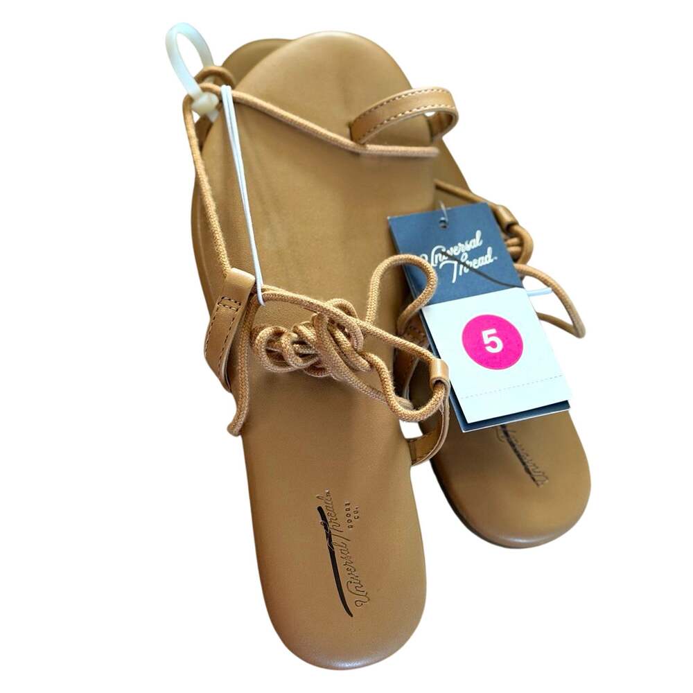 Universal Thread Women's Beige Strappy Tie Flat Sandals Synthetic US 12